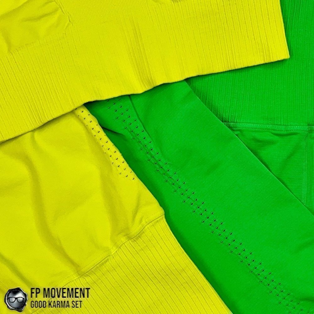 FP MOVEMENT GOOD KARMA SET: SQUARE NECK BRA + RUNNING SHORTS + LEGGINGS NEON NEW - Picture 15 of 16